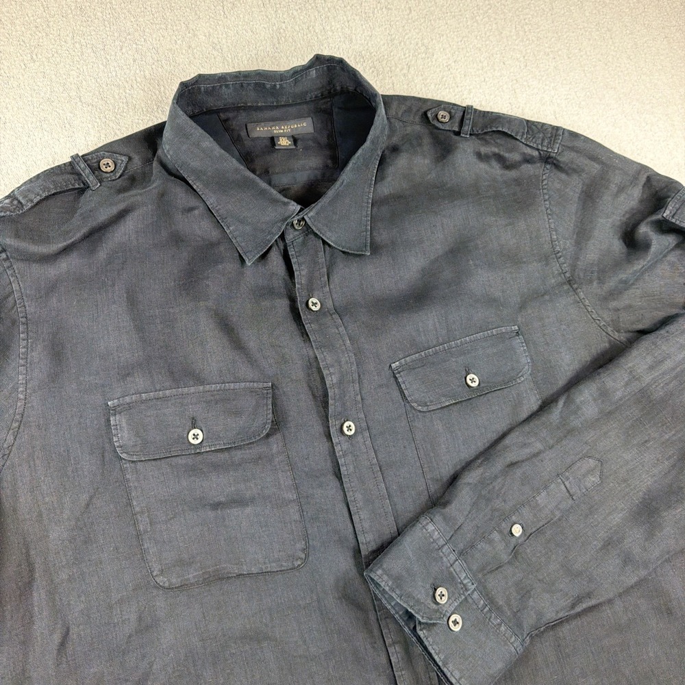 Banana Republic Heritage Linen Field Shirt Men XXL Tall Black Utility *see Notes